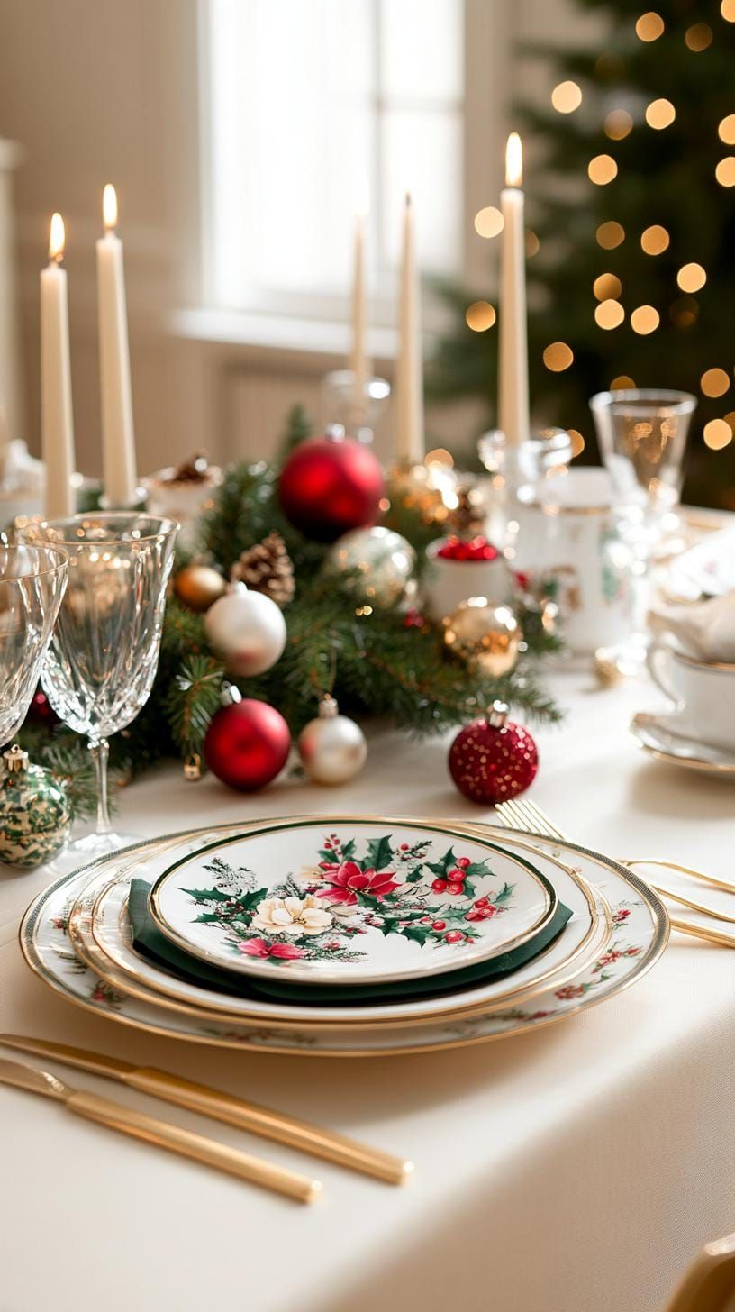 14. Refined Christmas Table with Gold Chargers and Vintage Ornaments-1