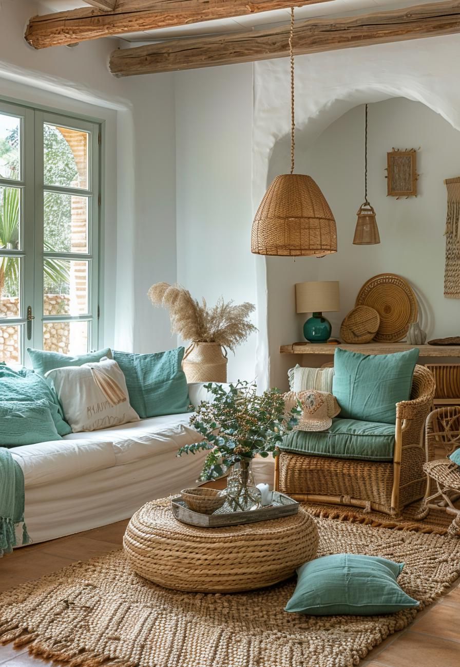 15 Stunning Boho Coastal Living Room Ideas for a Beachy Home 3 1. Coastal Boho Furniture Accents-0