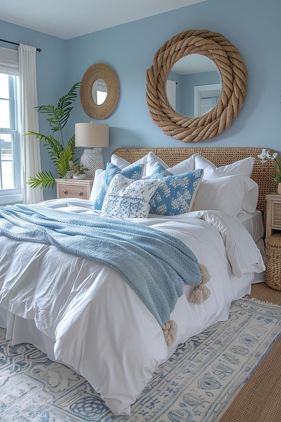 15 Aesthetic Coastal Bedroom Ideas For A Dreamy Retreat 15 6. Rope-Framed Coastal Mirrors-0