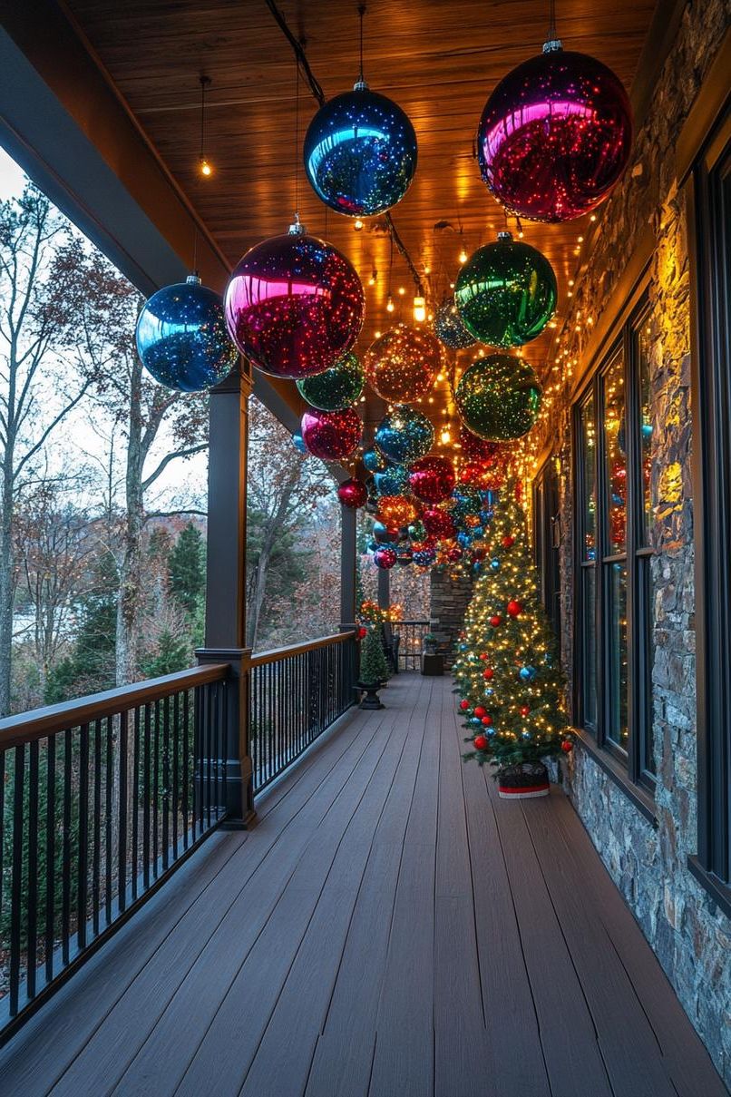 16 Unique Front Porch Christmas Decor Ideas for Holiday Season 37 13. Giant Ornaments for Festive Porches-1