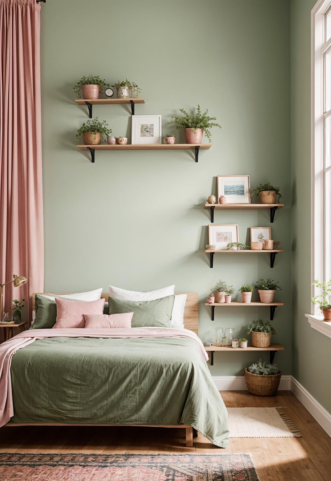 31 Chic Sage Green and Pink Bedroom Inspirations 25 15. Sage Planters with Pink Succulents-0