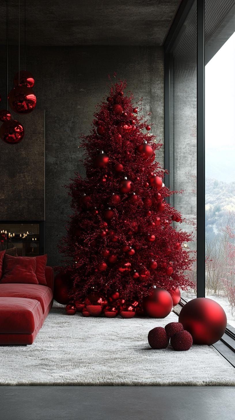 21 Magical Christmas Decor Inspiration for a Cozy Home 36 15. Contemporary Red Tree Decor Ideas-1