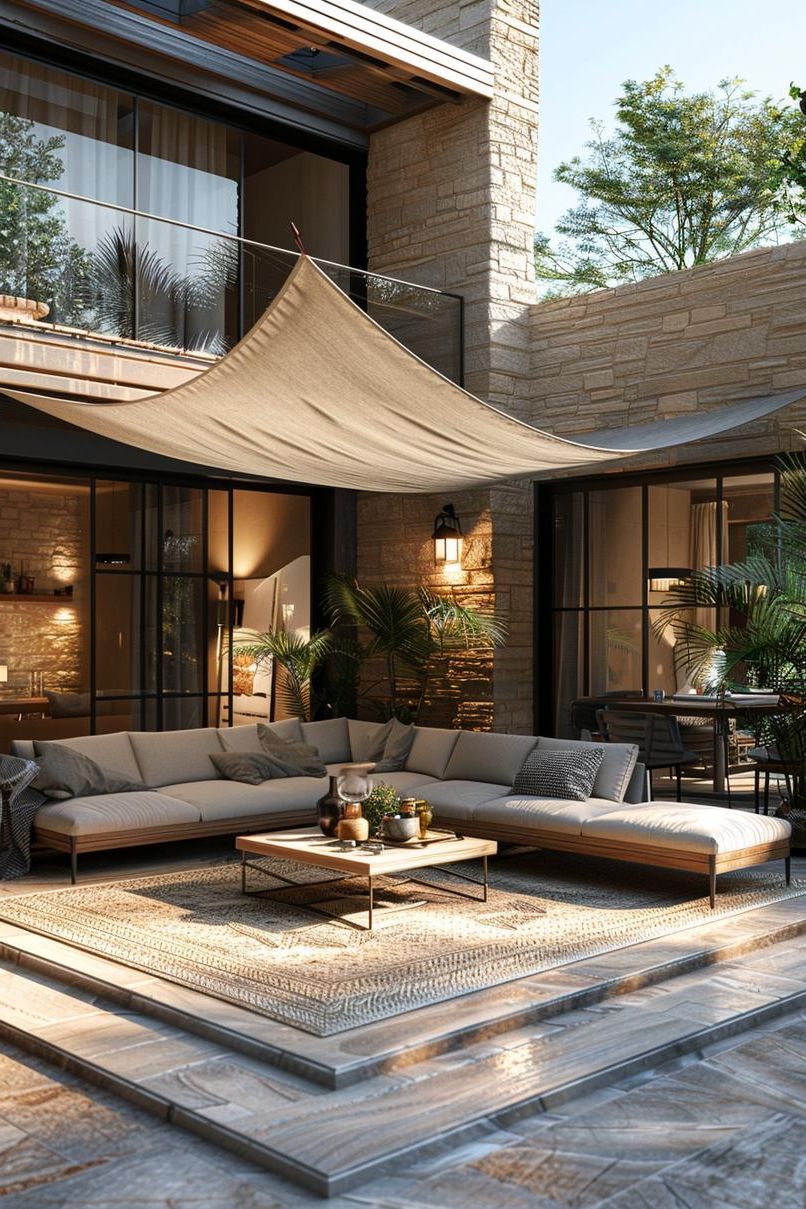 19 Unique Patio Roof Extension Ideas For A Stunning Backyard 27 10. Sail Shading with Poles-0