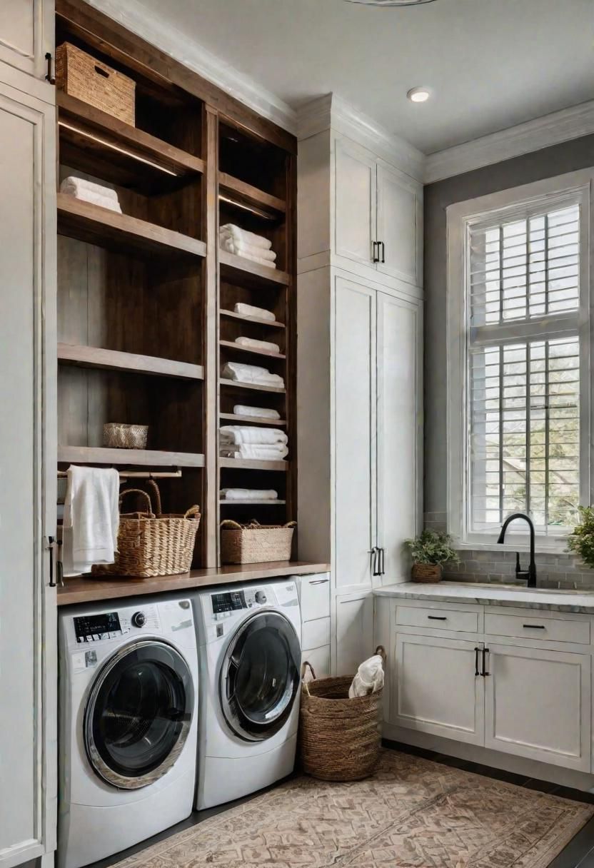 20 Innovative Laundry Room Cabinet Ideas: Stylish Storage Solutions 14 9. Library Ladder Laundry Storage-0