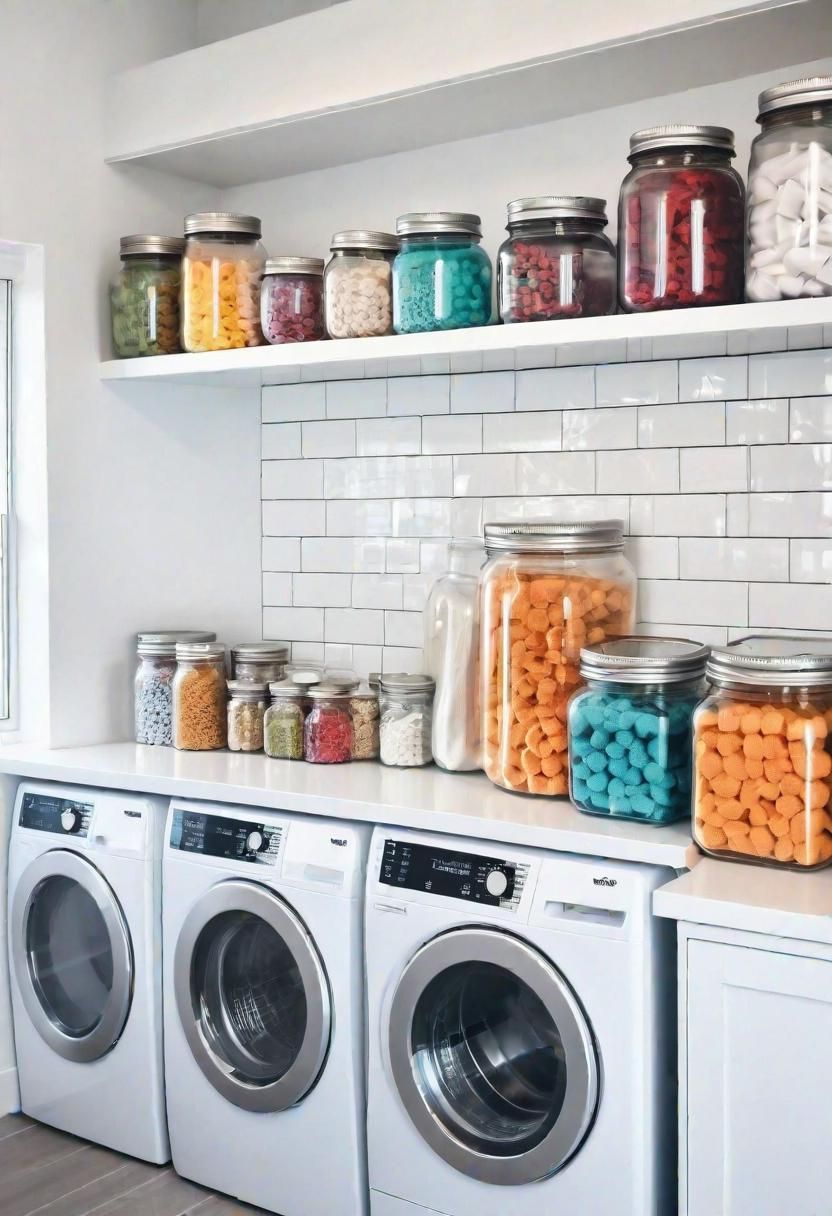 19 Space-Saving Small Laundry Room Ideas: Functional and Stylish 23 17. Glass Jar Storage Solutions-0