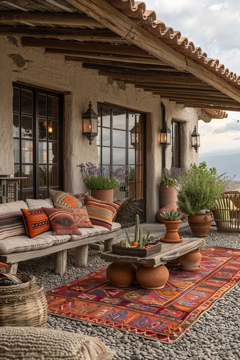 18 Gorgeous Gravel Patio Ideas For Your Backyard Makeover 33 12. Bold Textiles on Southwestern Patios-1
