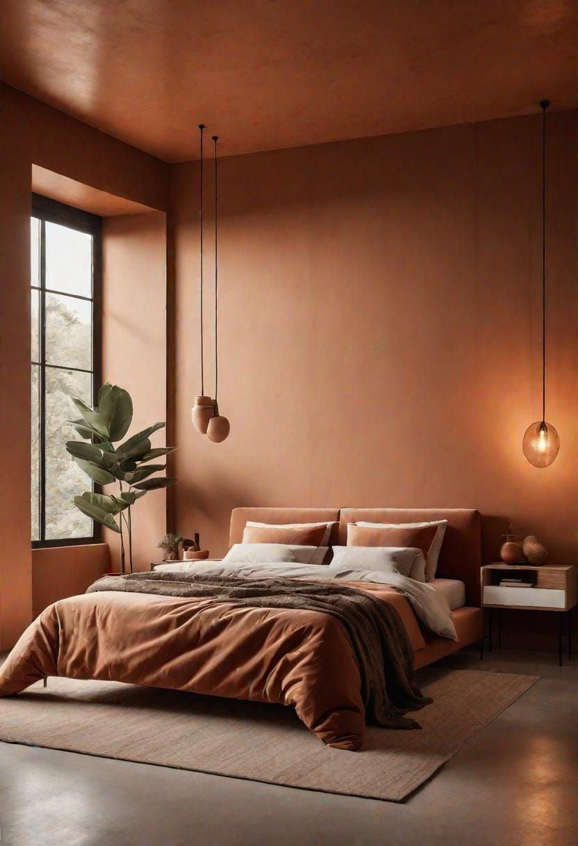21 Modern Bedroom Ideas For Your 2025 Makeover 59 18. Earthy modern centered around terracotta shades and organic decor pieces-0