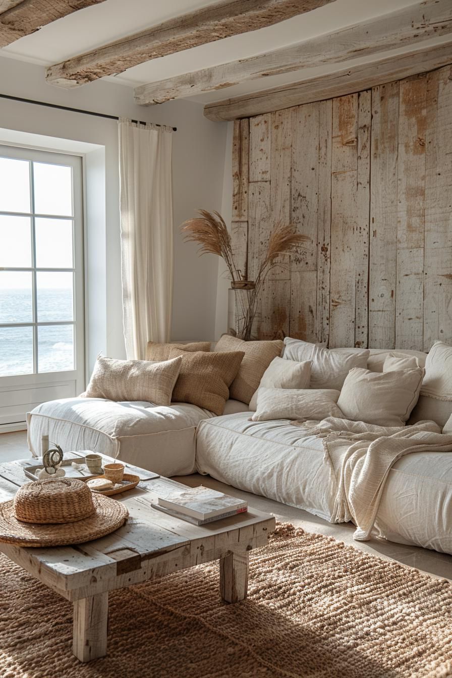 15 Chic Neutral Coastal Living Room Ideas You Will Love 34 14. Coastal Weathered Wood Accent Wall-1
