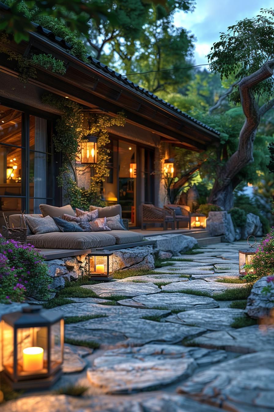 21 Small Flagstone Patio Ideas You’ll Love 43 15. Serene Evening Retreat Design-2