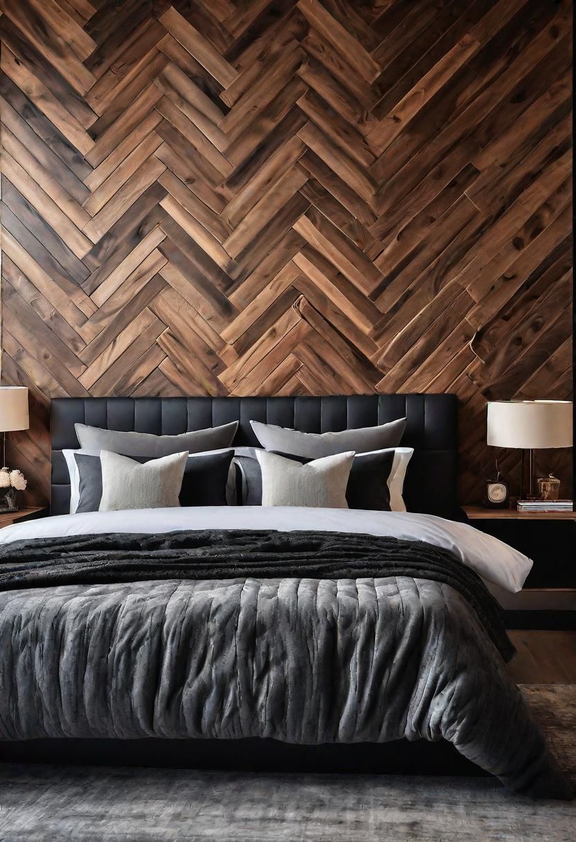 35 Stunning Bedroom Accent Walls For A Cozy Makeover 47 23. Sophisticated Herringbone Wood Wall-1
