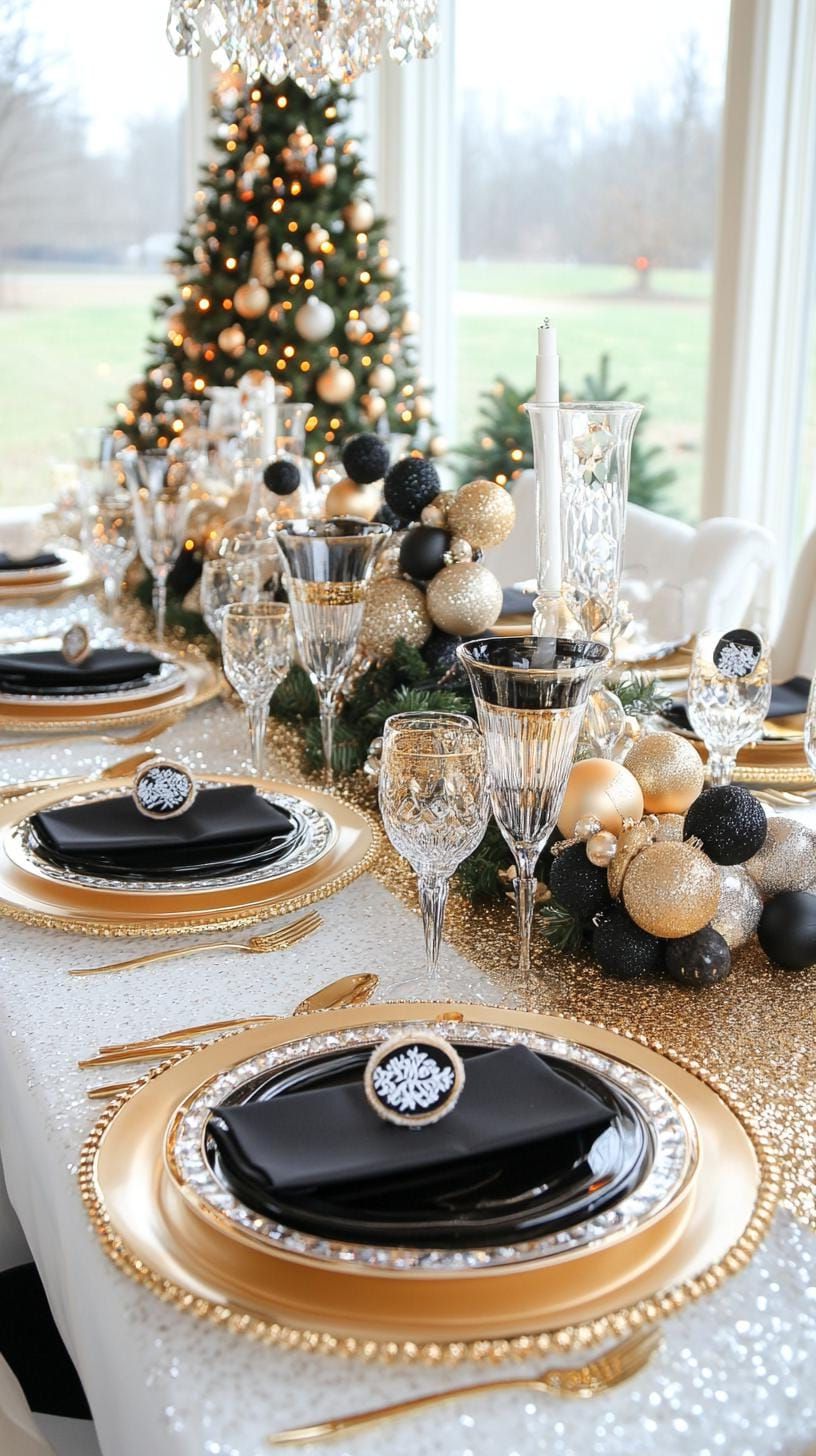 1. Elegant Black and Gold Christmas Table with Opulent Accents-0