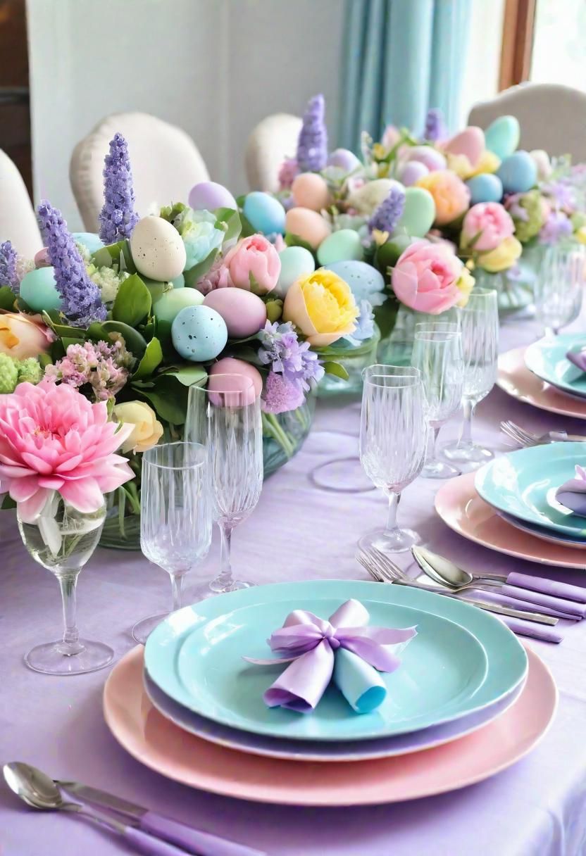 21 Stunning Easter Tablescape Ideas: Festive and Elegant Table Settings 5 3. Soft Pastel Rainbow Tablescapes-0