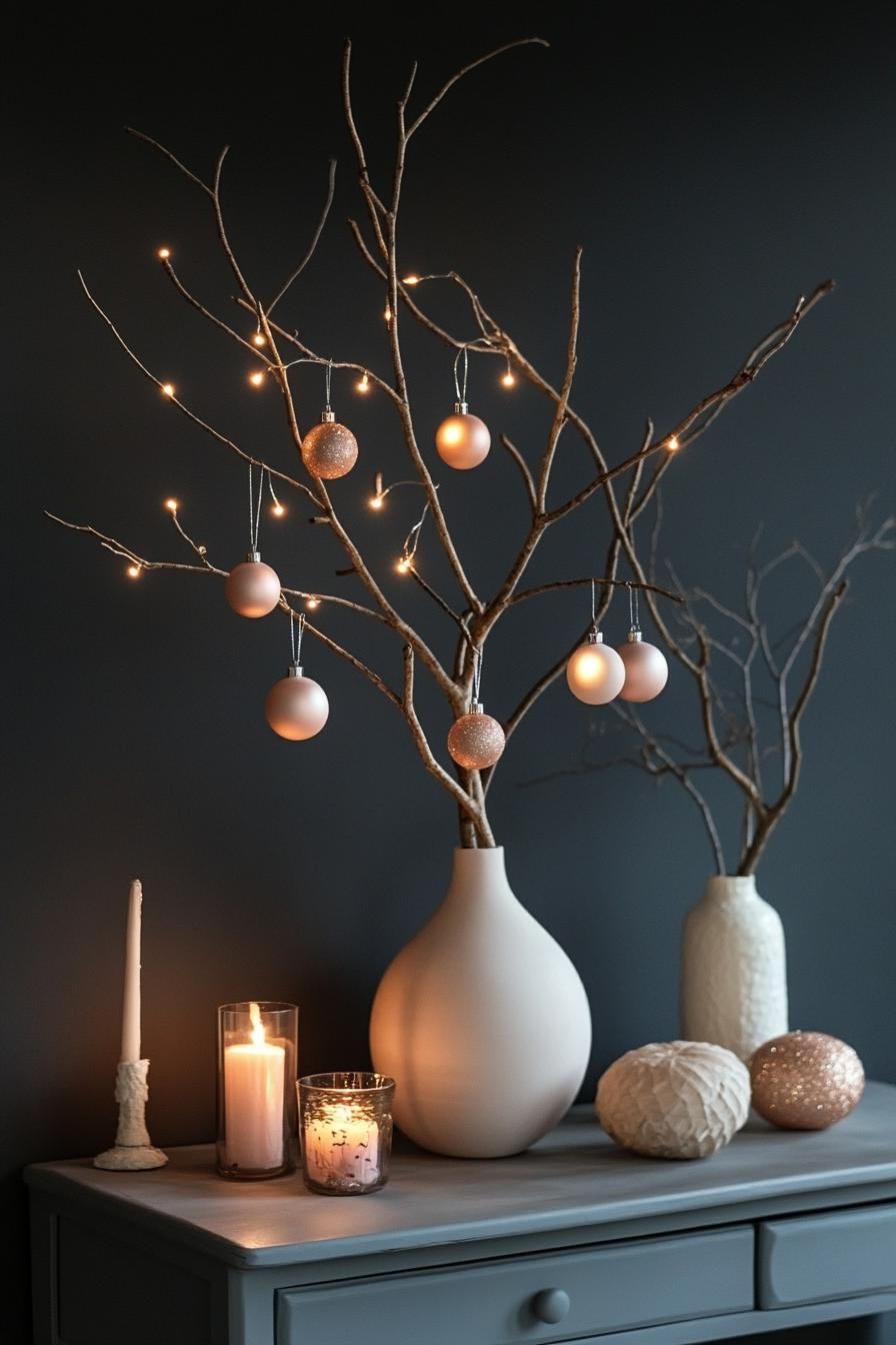 20 Minimalist Christmas Decor Ideas You’ll Love in 2025 26 10. Twig Tree Holiday Decor-1