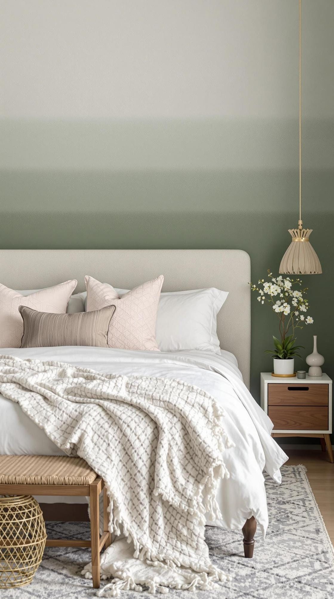 19. Textured Walls: Create depth with a sage green ombre or stucco wall finish-2