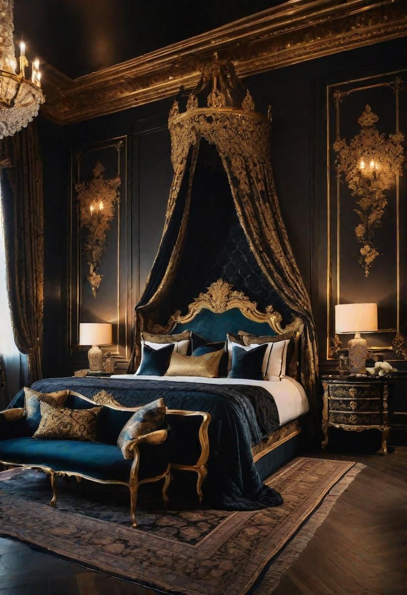 22 Enchanting Dark Feminine Bedroom Ideas to Inspire You 11 8. Opulent Dark Feminine Bedroom-0