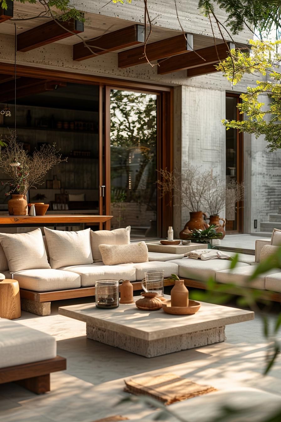 19 Unique Concrete Patio Ideas You Must See (New) 32 15. Sophisticated Neutral Concrete Patio Styling-0