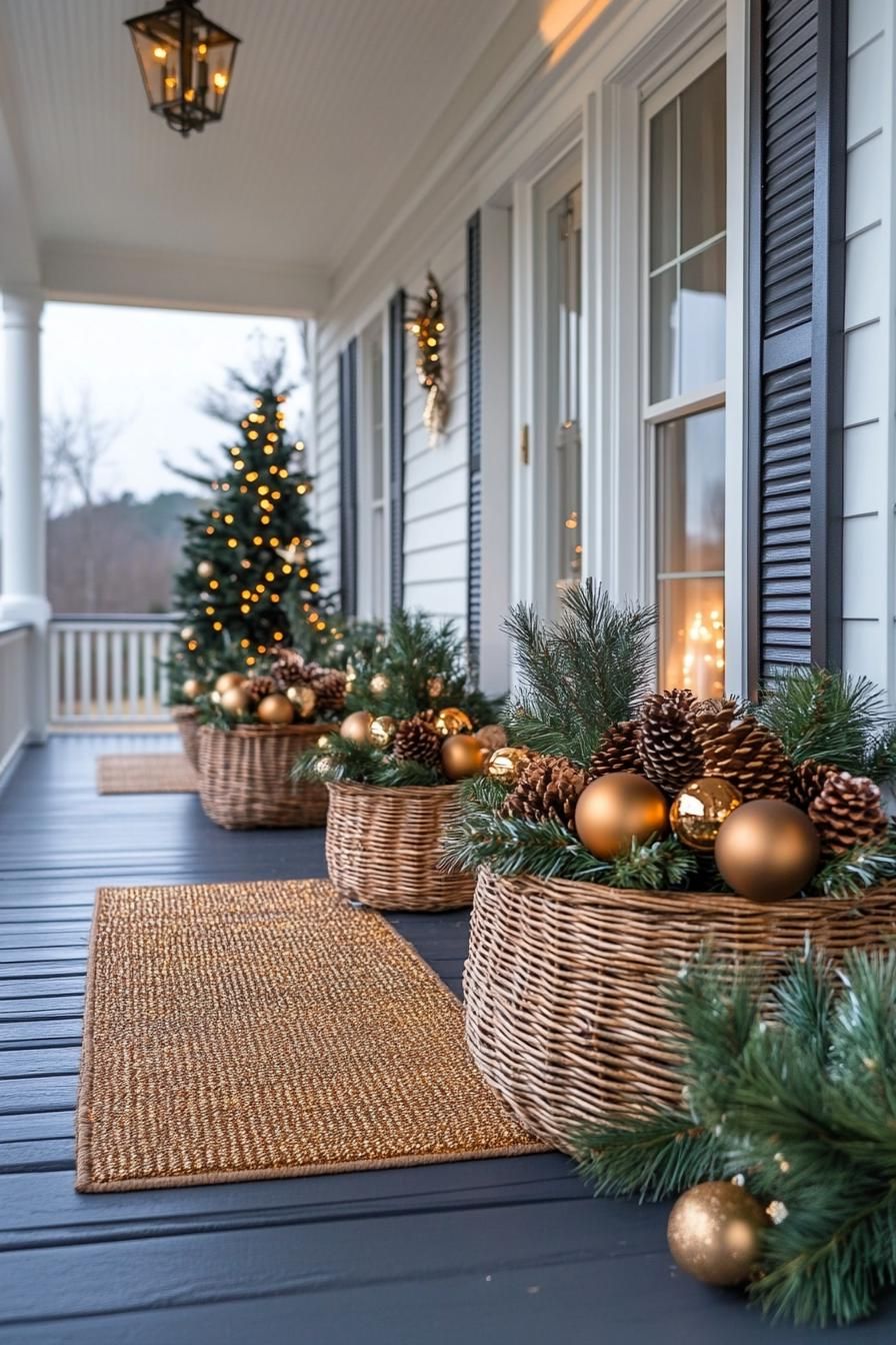 16 Unique Front Porch Christmas Decor Ideas for Holiday Season 39 14. Festive Wicker Basket Decor-0