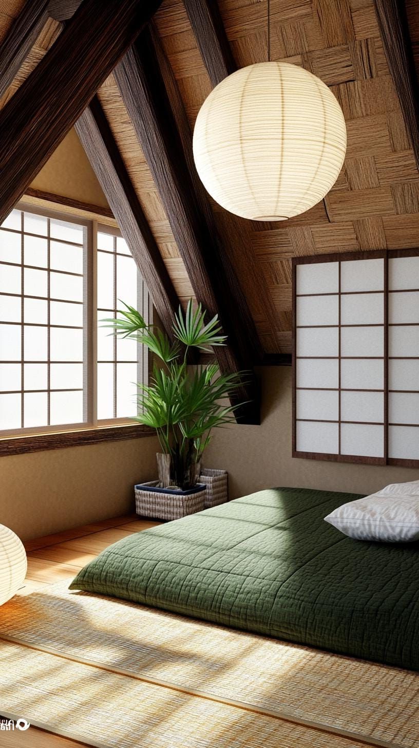 20 Super Cozy Small Attic Bedroom Ideas to Explore Today 10 3. Japanese Zen Space with tatami mats and earthy color palette-1