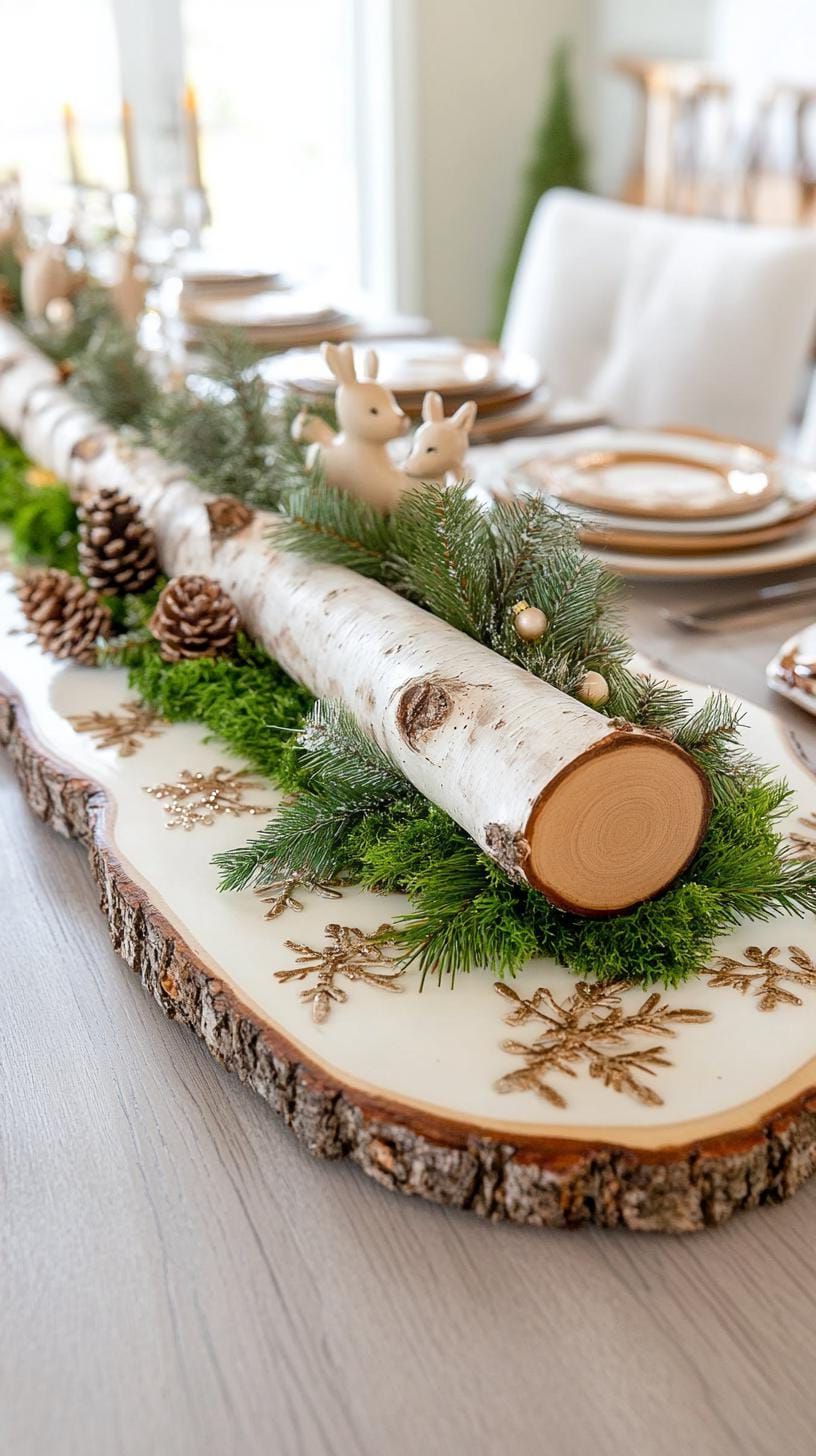 6. Woodland Wonderland Christmas Table with Birch Log Centerpiece-1