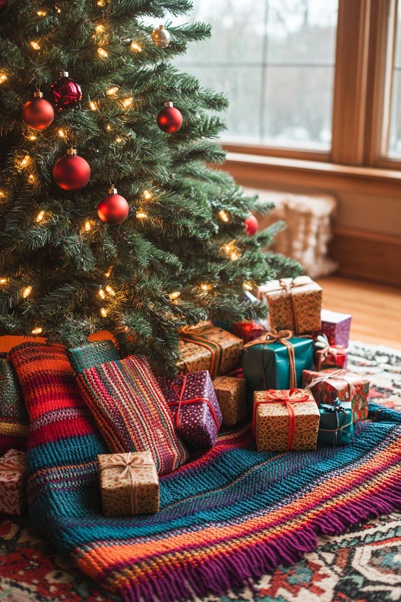 19 Unique Boho Christmas Decor Ideas 27 10. Cozy Boho Tree Shawls-0