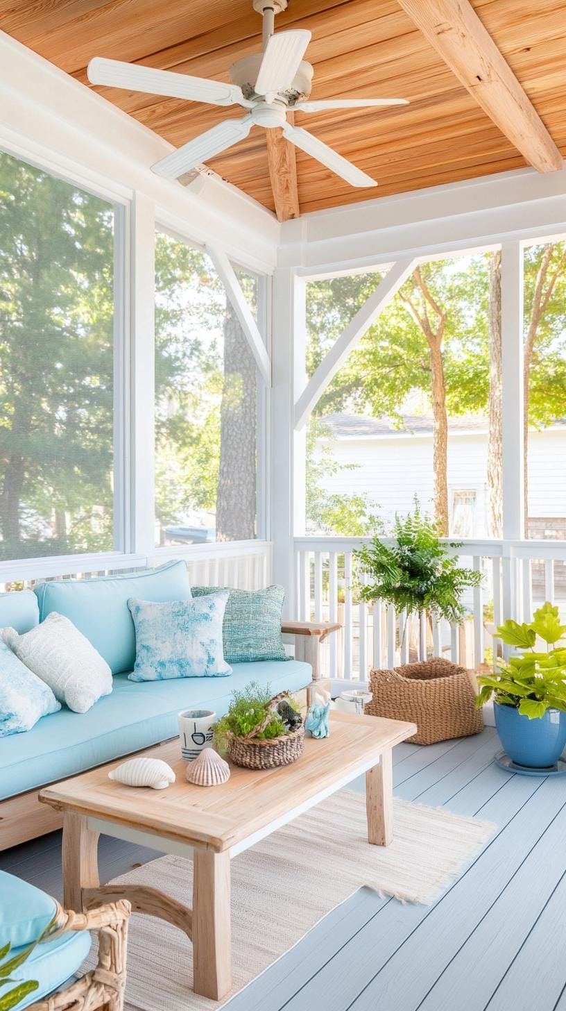 19. Seaside shack inspired by driftwood, shell accents, and light blue hues-2