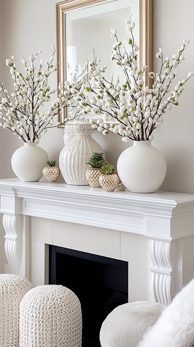 19 Best Winter Mantle Decor Ideas To Cozy Up Your Home In 2025 29 11. Winter White Mantle Decor Ideas-2