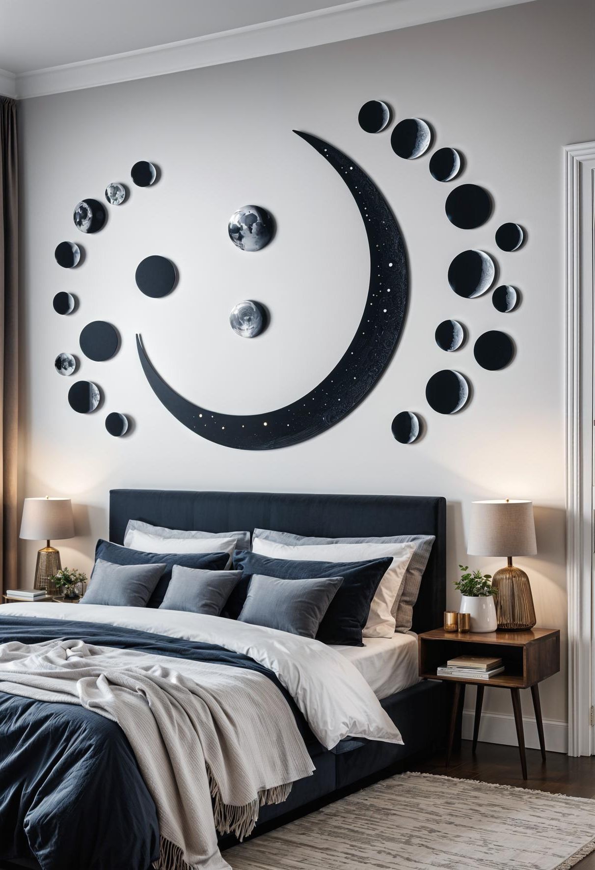35 Super Cute Bedroom Decor Ideas to Spark Creativity 12 9. Phases of the Moon Decor-0