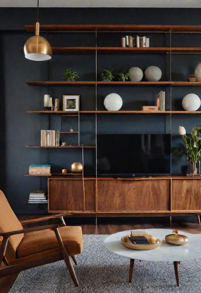 27 Beautiful Mid Century Modern Living Rooms 16 13. Wooden Built-in Shelving: Books & Décor-0