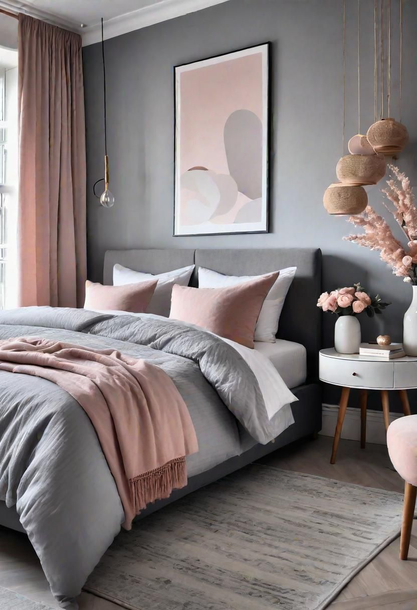 47 Stunning Grey Bedroom Ideas For An Elegant Bedroom Design 8 6. Romantic Grey & Blush Decor-0