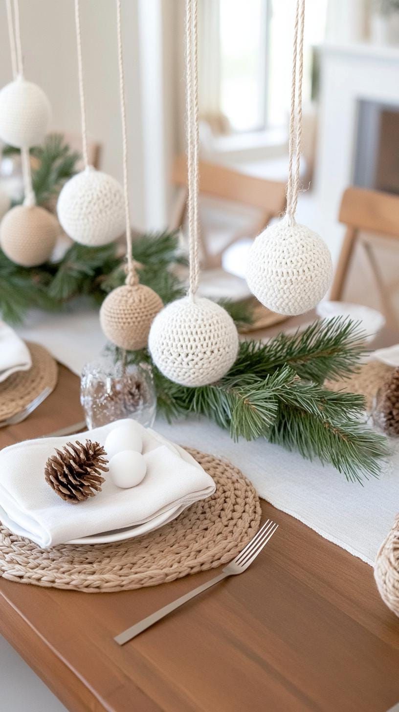 15 Stunning Winter Centerpieces to Transform Your Table 34 11. Bohemian Yarn Orb: Wrap white yarn around inflated balloons, harden with glue, and then pop the balloon for an ethereal lace orb effect-2