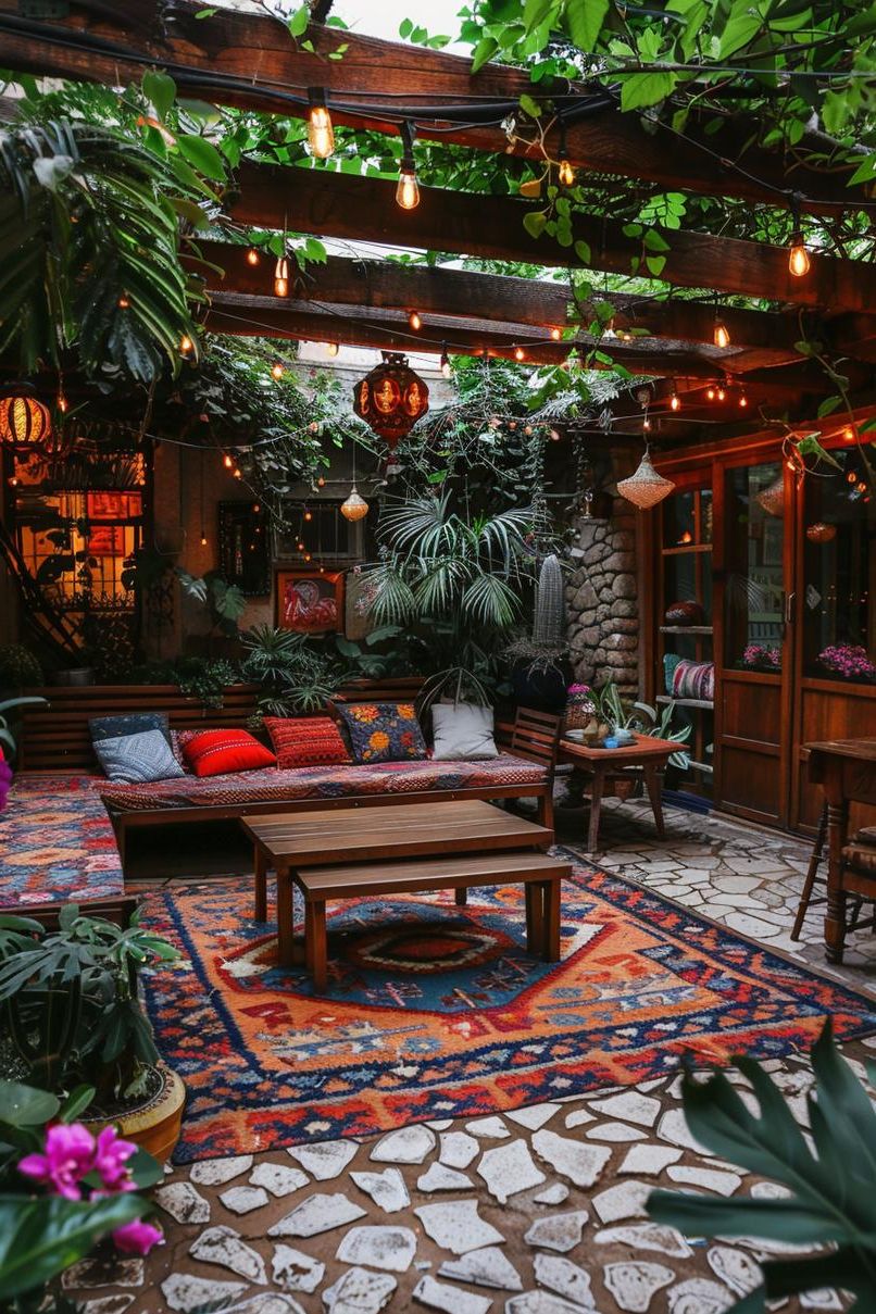 19 Unique Concrete Patio Ideas You Must See (New) 3 1. Boho Chic Concrete Patio Inspiration-0