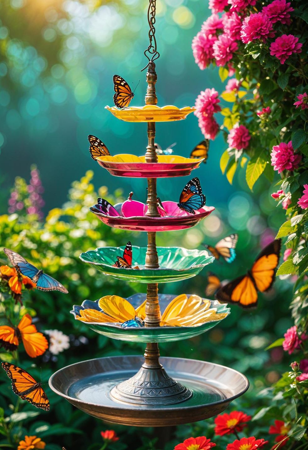 41 Stunning Garden Decor Ideas for an Aesthetic Backyard 29 23. Colorful Plate Butterfly Feeders-0