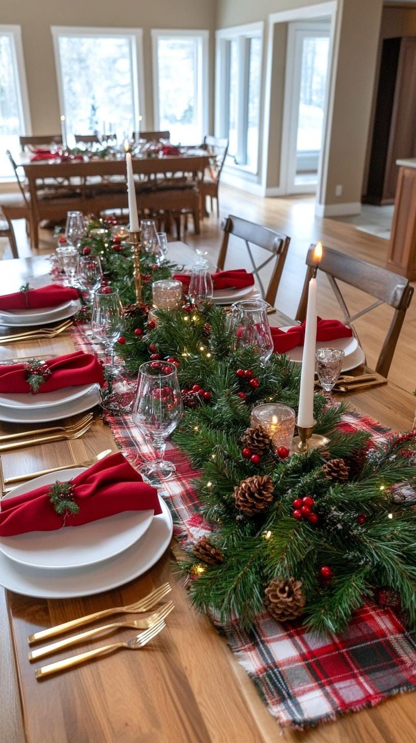 9. Classic Red and Green Christmas Table Dressed in Tartan and Plaid-2