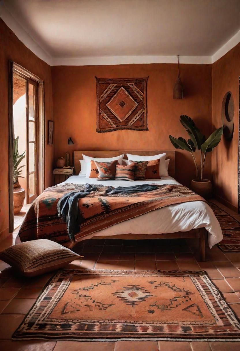 36 Earthy Bedroom Ideas for a Serene Space 27 14. Earthy Flooring and Tribal Rugs-0