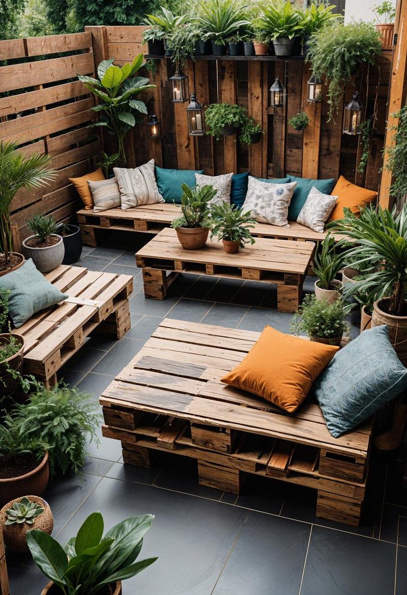 15 Chic Boho Patio Ideas You’ll Love 27 11. Boho Patio: Rustic Pallet Furniture-1