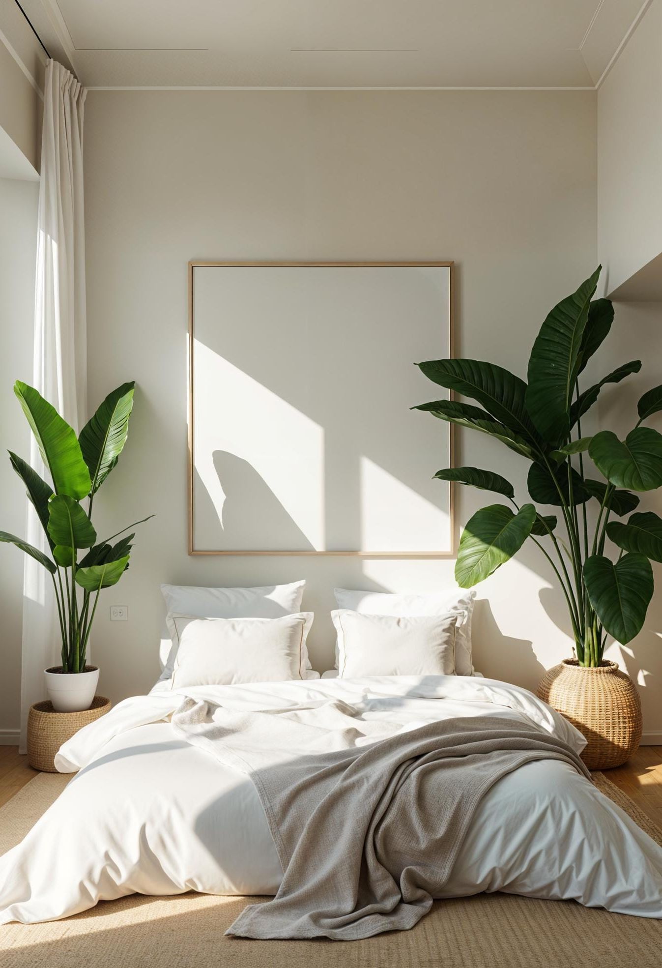 21 New Bedroom Ideas for Your 2025 Refresh 14 4. Minimalist white decor with leafy green accents-1