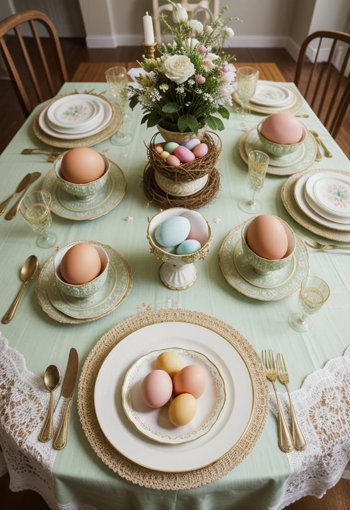 21 Stunning Easter Tablescape Ideas: Festive and Elegant Table Settings 12 6. Vintage Easter Tablescape Inspiration-1