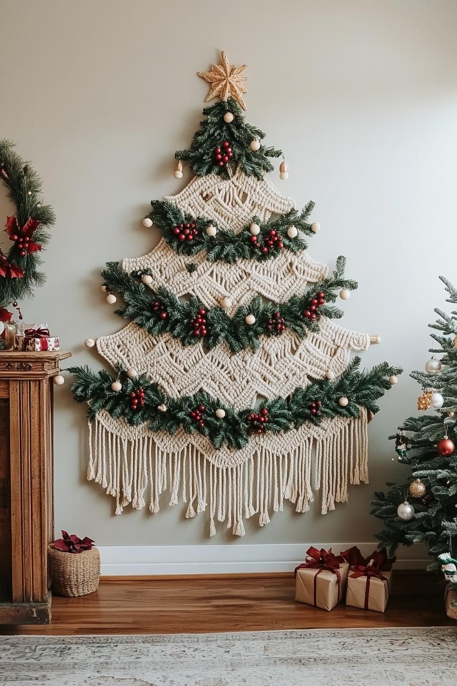 19 Unique Boho Christmas Decor Ideas 4 1. Boho Christmas Tree Wall Decor-1