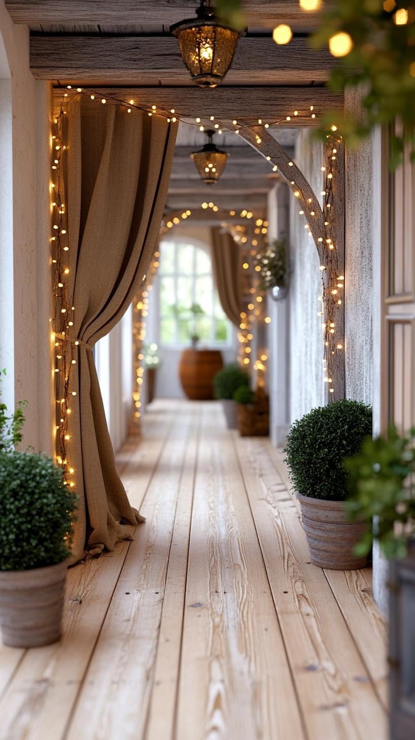 20 Unique Christmas Hallway Decoration Ideas 28 11. Golden starlight curtain creating warm glowing passage effect-1