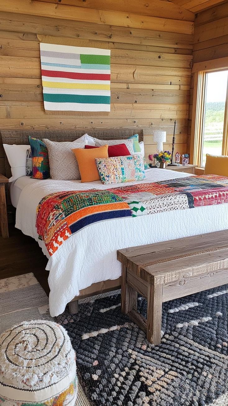 21. Kaleidoscope Cabin: Choose rich jewel tones in a rainbow spectrum, with overlapping elements and patchwork designs-2