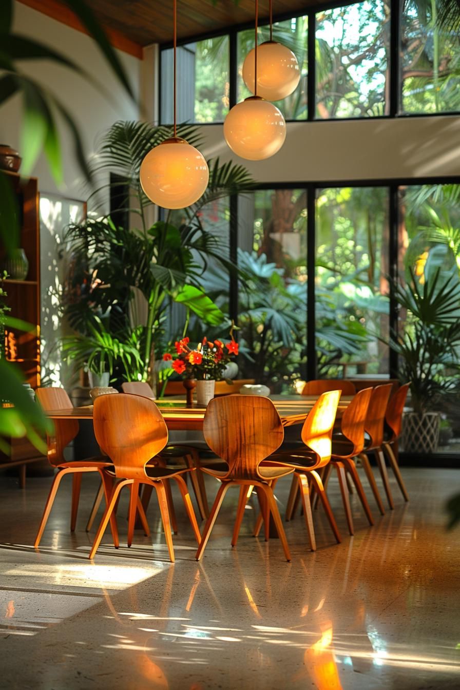 15 New Mid-Century Modern Dining Room Ideas 27 9. Nature-Inspired Dining Haven-0