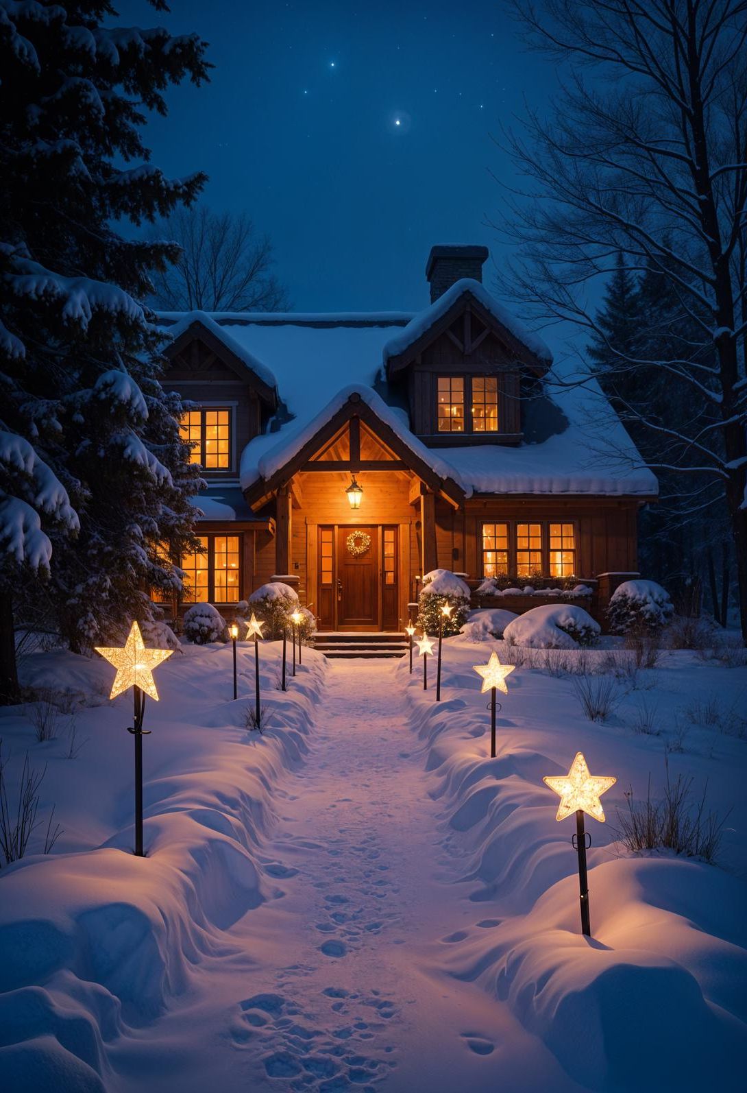 15 Stunning Christmas House Lights Ideas You’ll Love 15 5. Starlit Pathway Entrance Display-2