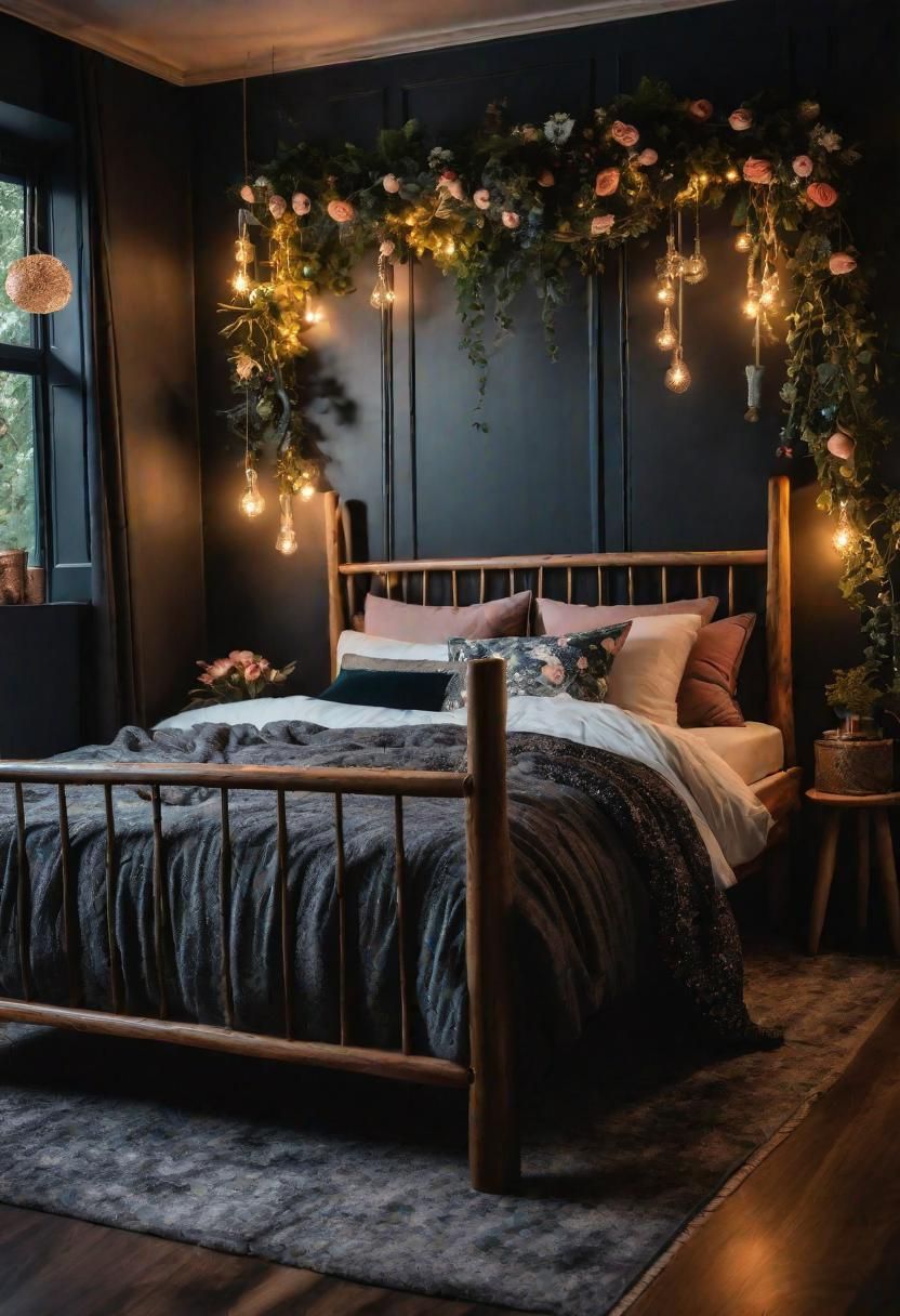 22 Enchanting Dark Feminine Bedroom Ideas to Inspire You 5 3. Enchanted Forest Bedroom Decor-0