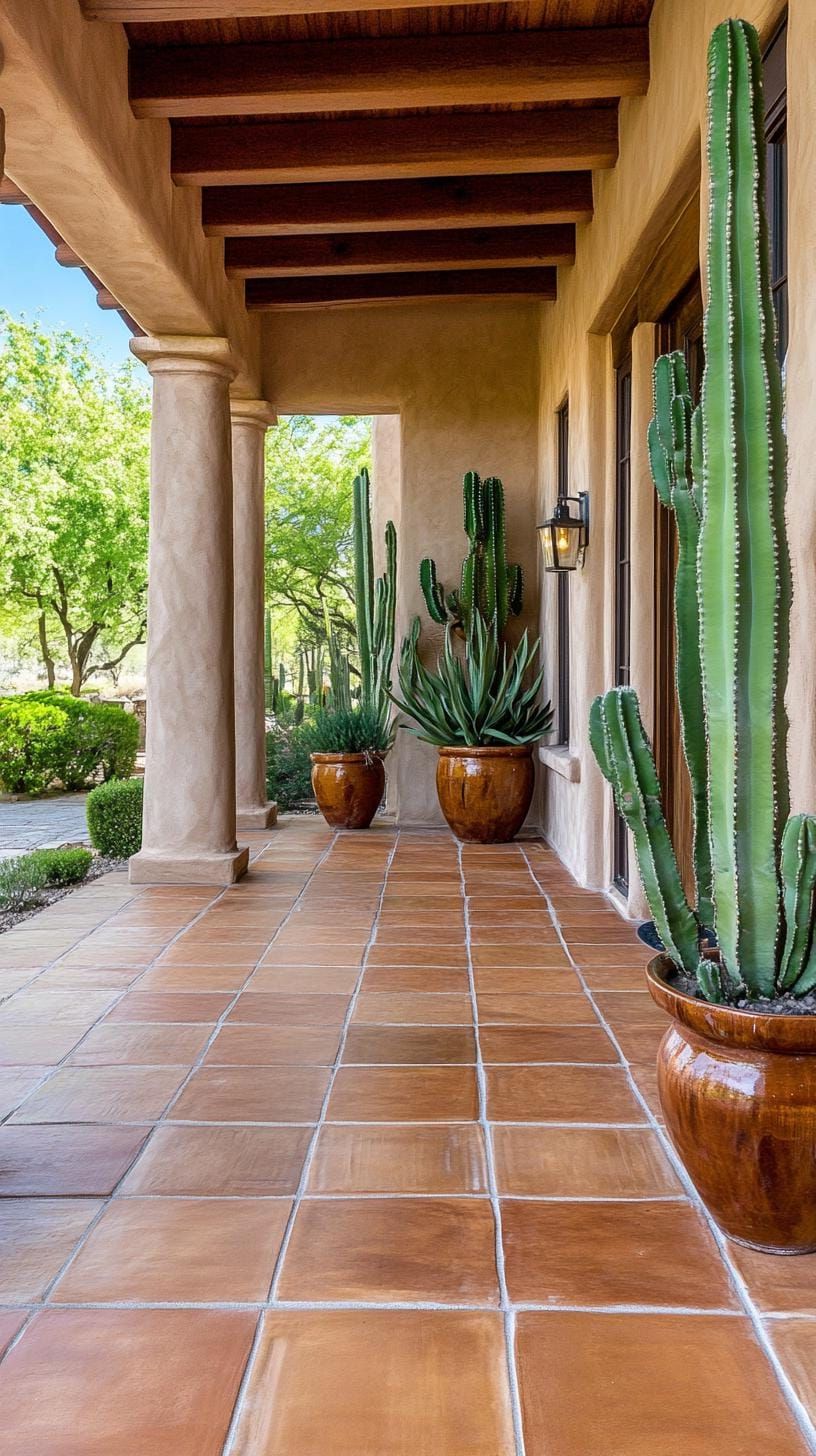 25. Southwestern adobe desert utilizing terracotta tiles, cactus, and rustic red tones-2