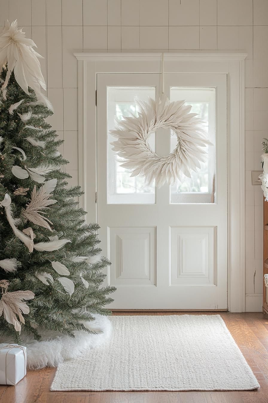 20 Magnificent White Christmas Decor Ideas 32 15. Feather Wreaths & Tree Toppers-1
