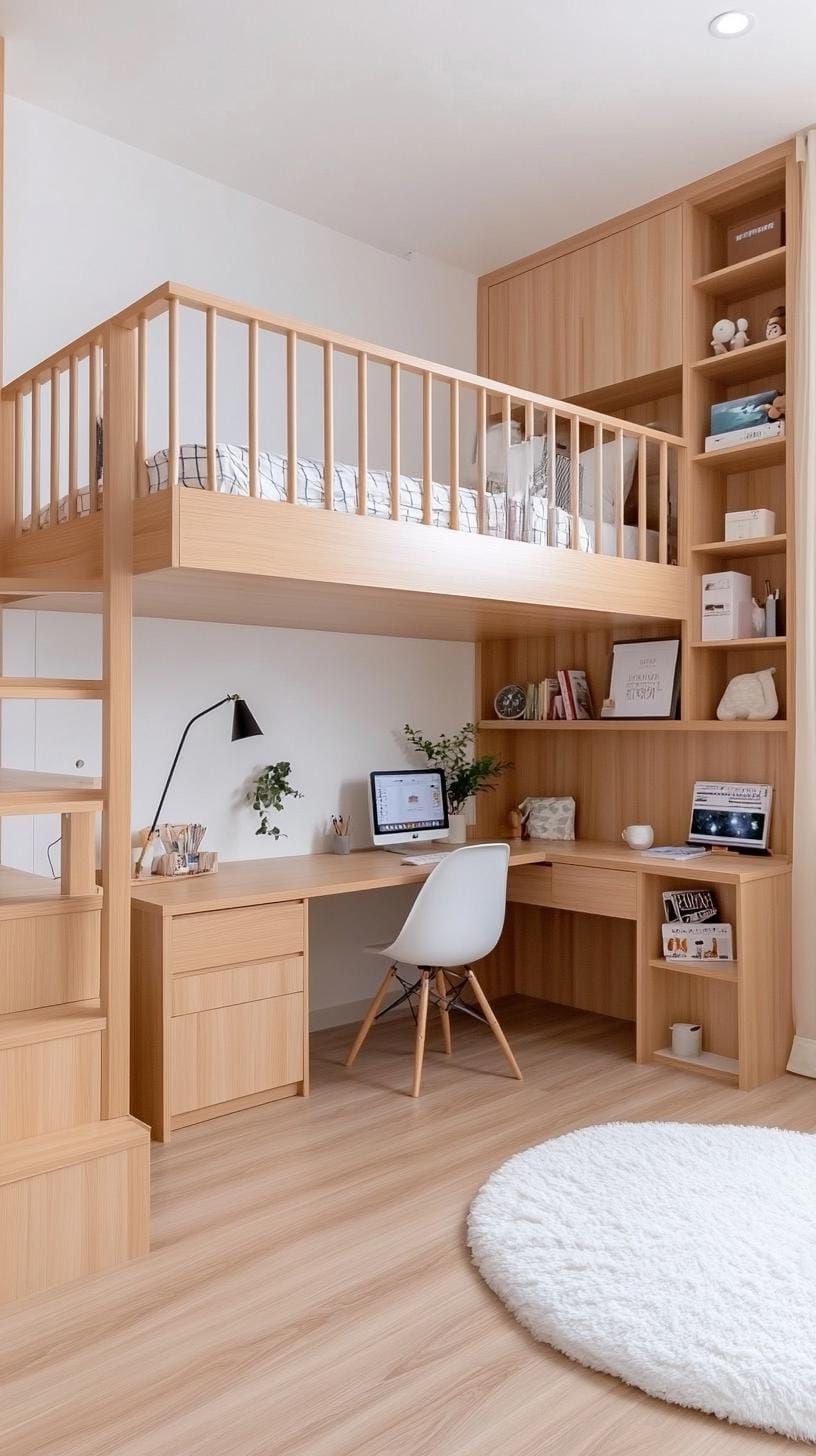 21 New Bedroom Ideas for Your 2025 Refresh 44 15. Loft bed over desk for small space optimization-1