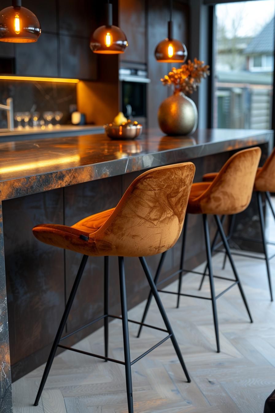 15 Unique Mid Century Modern Kitchen Ideas 35 12. Metal Bar Stools with Cushions-0