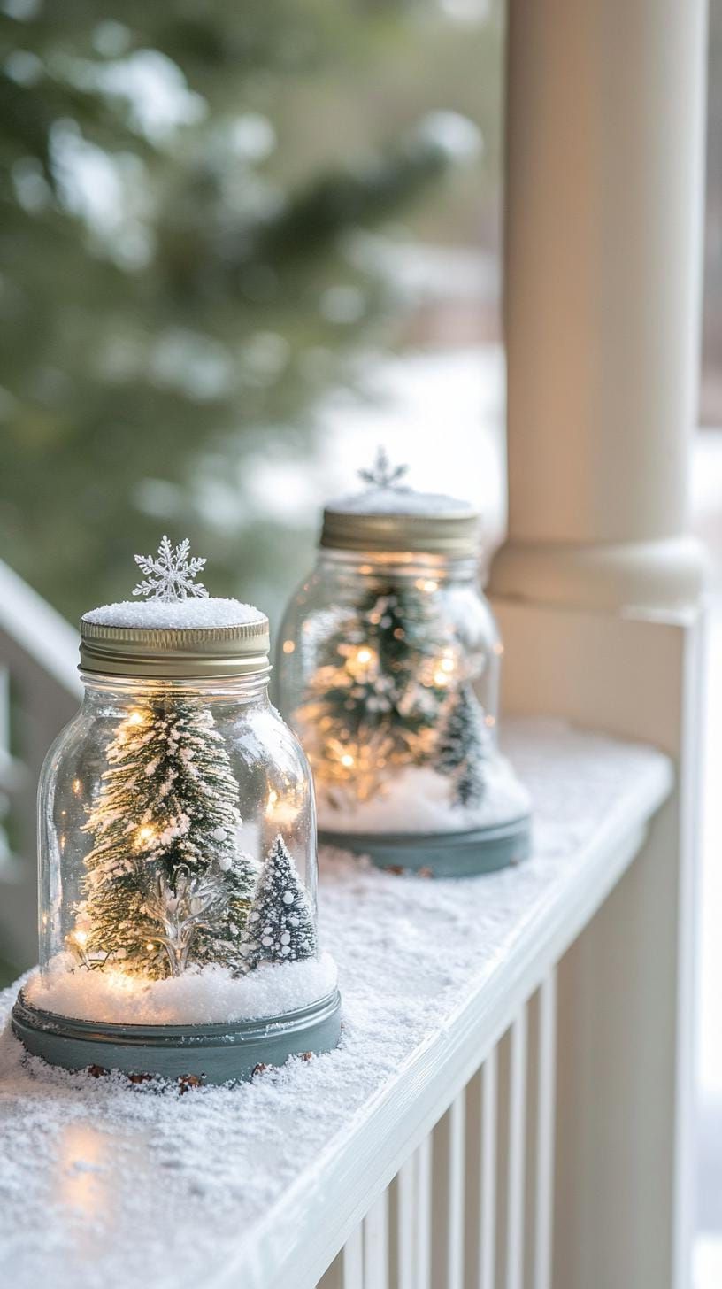 15 Gorgeous Winter Porch Decor Ideas to Spark Your Creativity 6 2. Frosty Mason Jar Snow Globes with Nature Scenes-0