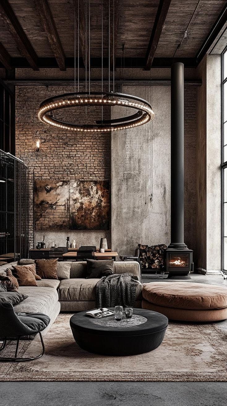 19 Cozy Moody Farmhouse Living Room Ideas That Wow 21 6. Rustic meets industrial in decor-3