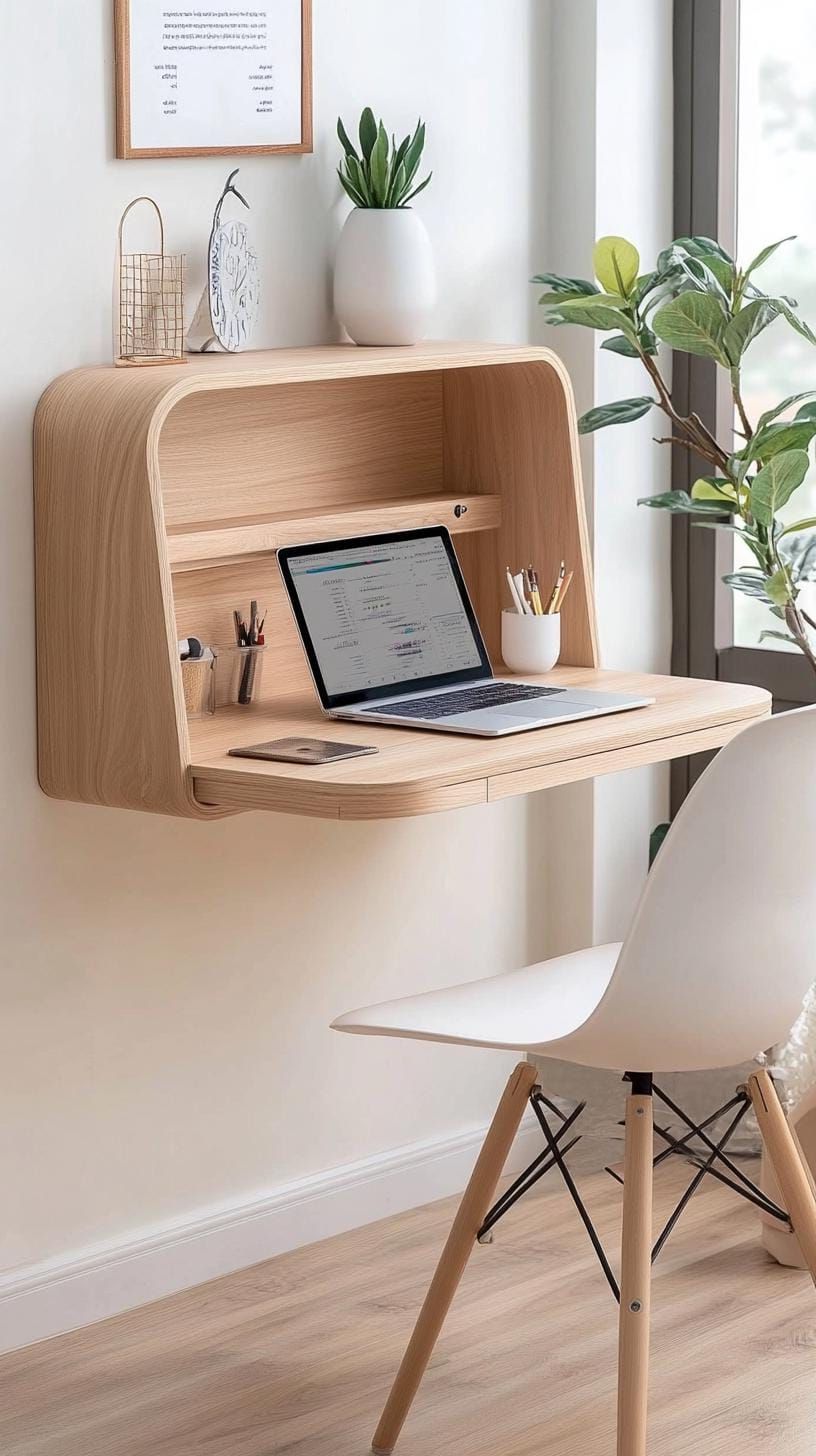 15 Genius Small Attic Bedroom Ideas To Maximize Space 38 13. Fold-Down Wall Desk: Create workspace flexibility with a desk that can fold away when not needed-0